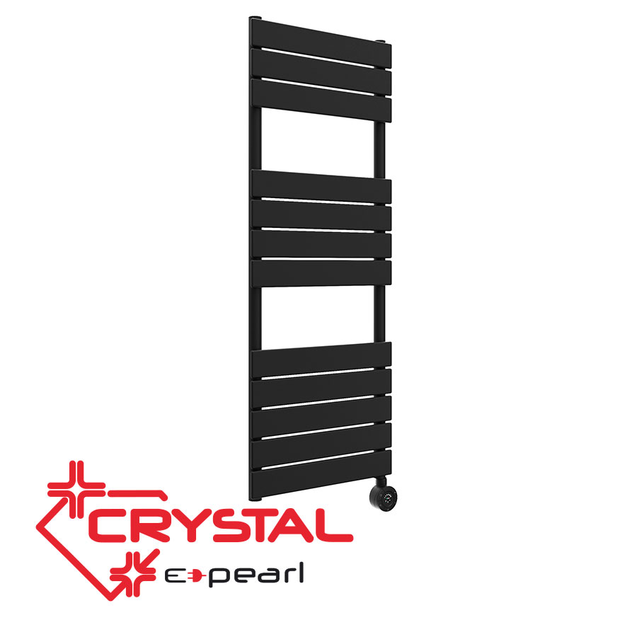 Електрическа лира за баня Crystal E-PEARL 500 W, черен мат, 1213 X 500 mm