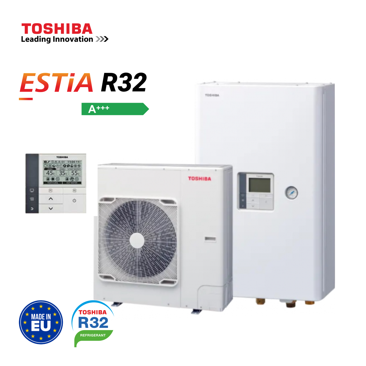 Toshiba, външно и вътрешно тяло термопомпа Estia R32 7,25kW, 230V (*)